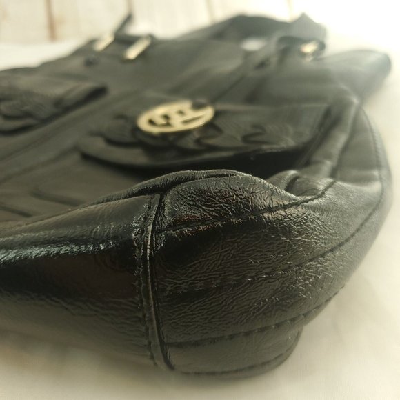 Elliott Lucca Womens Black Leather Double Handles Classic Shoulder Handbag - Picture 3 of 15